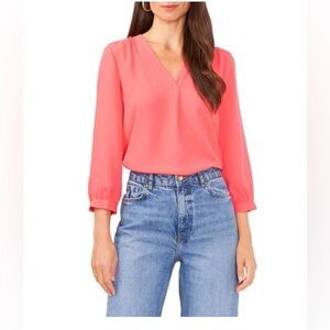 J269. VINCE CAMUTO V-neck Blouse In Pink Allure XS NWT